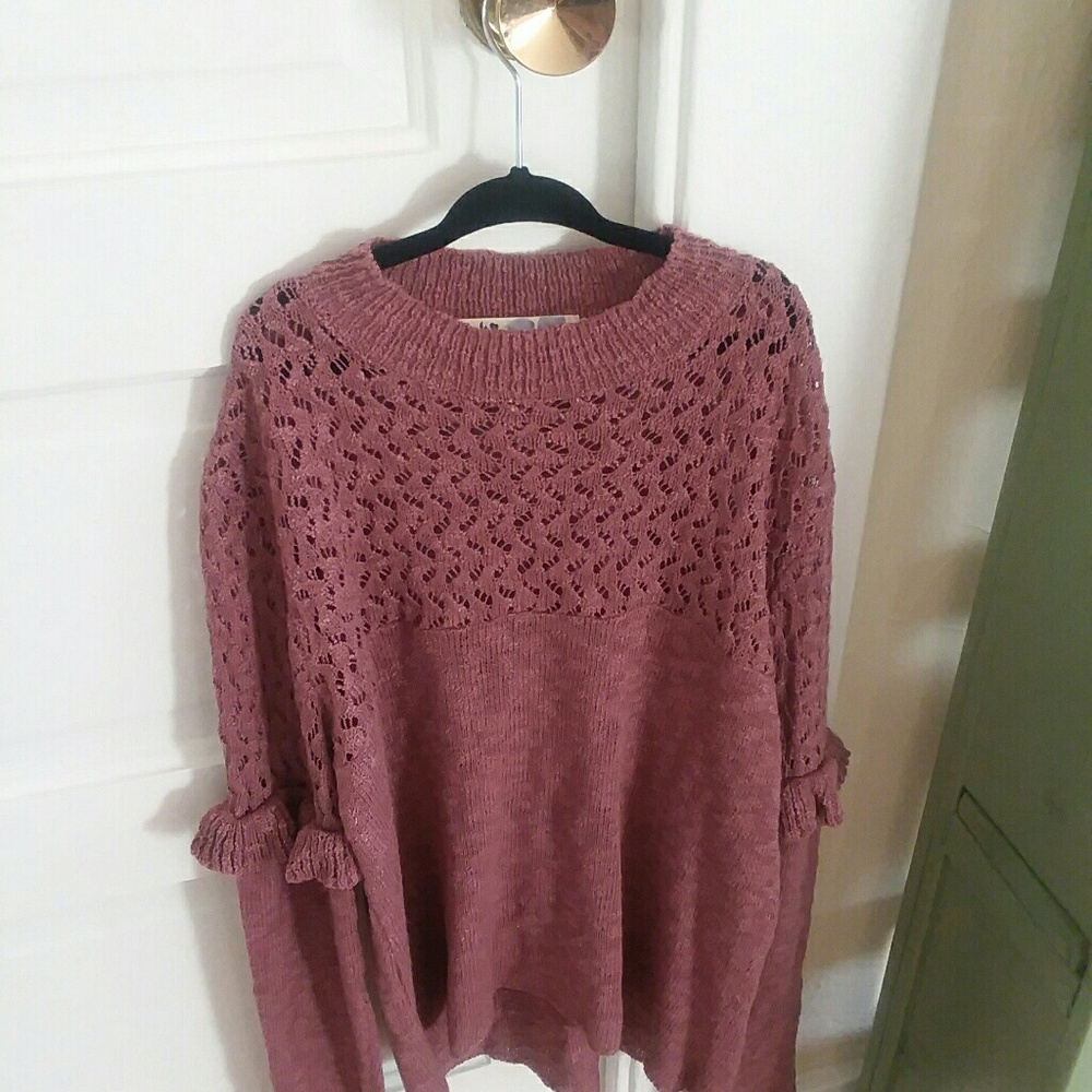 Jolt Ruffled Oversized Sweater Pink Crochet